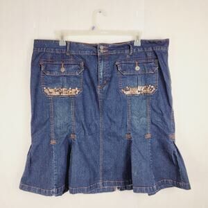 Ashley Stewart blue pleated sequin accent denim skirt Size 24 western glam